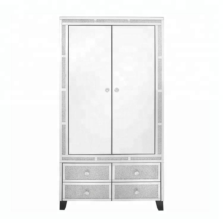 4 drawer 2 door large sparkle mirrored crystal glass diamond wardrobe