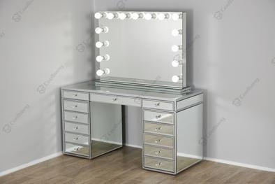 Home Mirrored Bedroom Furniture Hollywood Dressing Table with Light Bulbs Mirror Dresser Modern Furniture LED Lights 30 Pcs 5 Mm