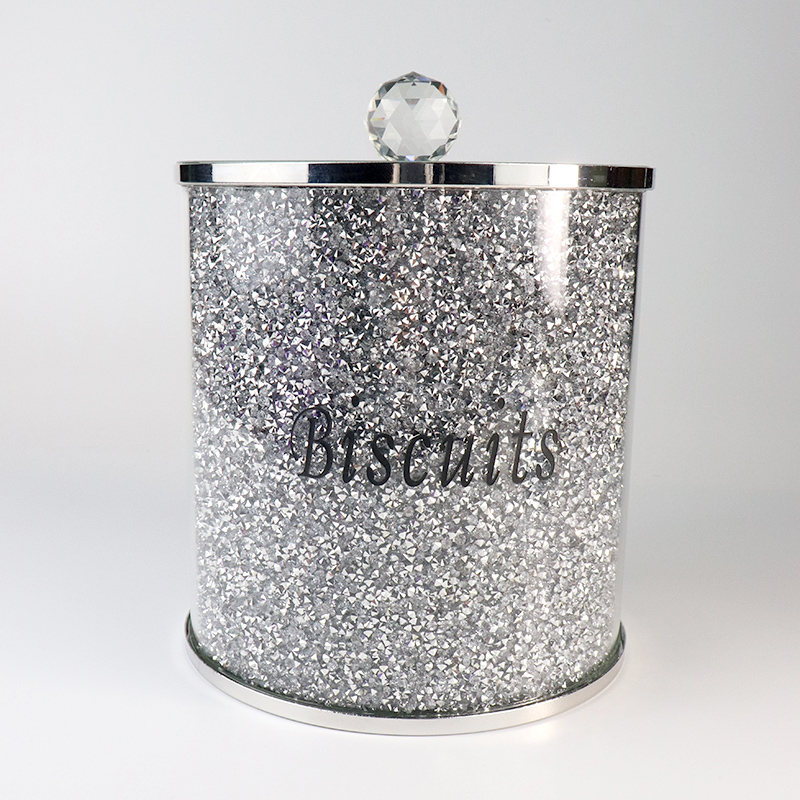 Wholesale Customizable Sparkling Round Diamond Crystal Glass Filled Bucket Storing Cookie Candy Jars