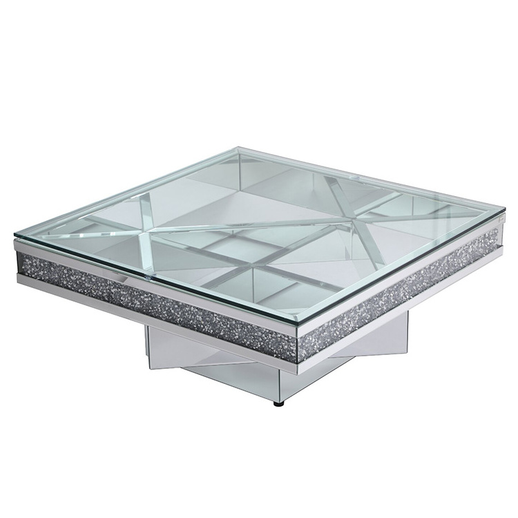 Factory Wholesale Silver Glass Top Crushed Diamond Mirrored Coffee Table