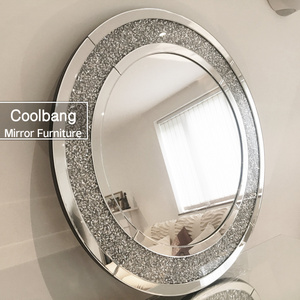 Modern Vanity Crushed Diamond Wall Mirror Wall Decoration Round