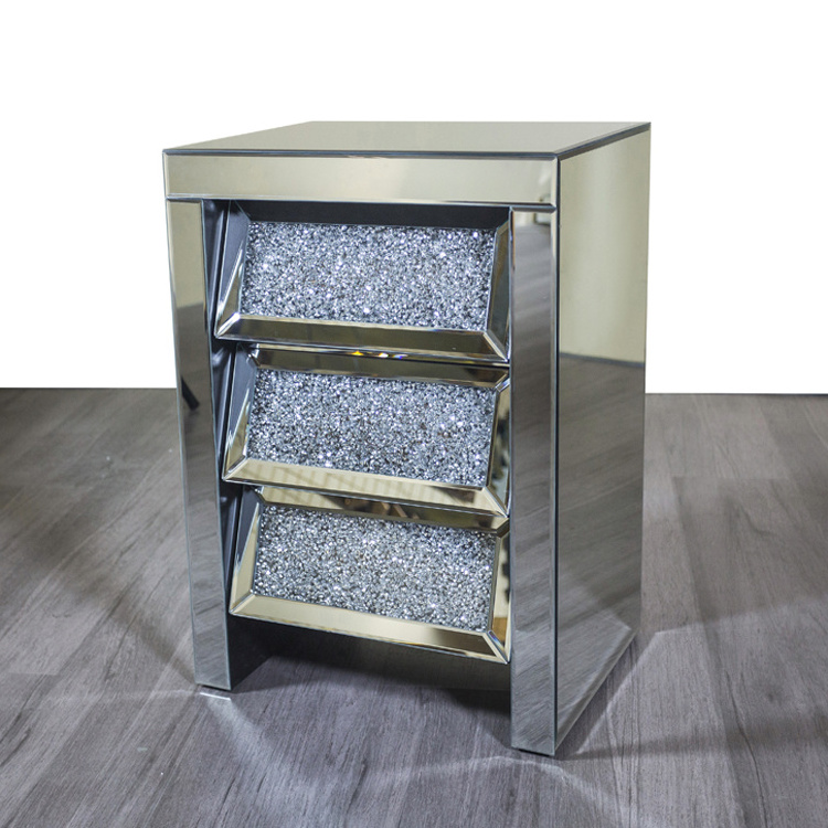 Gorgeous sparkly crushed diamond mirror furniture 3 drawer beside table