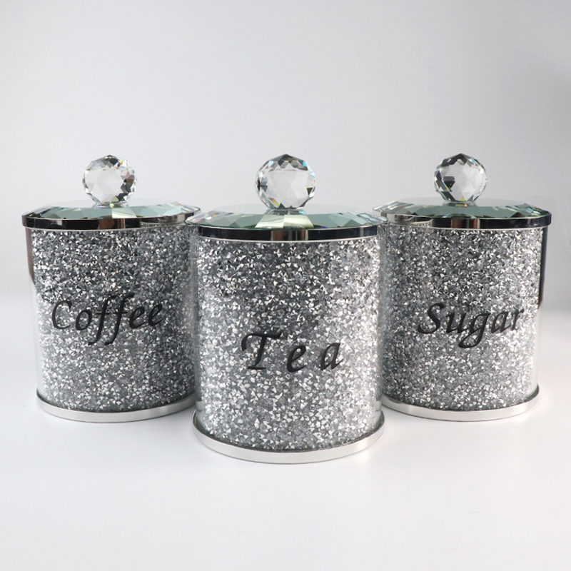 Wholesale Customizable Sparkling Round Diamond Crystal Glass Filled Bucket Storing Cookie Candy Jars