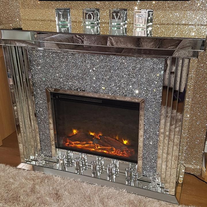 Coolbang Modern Design and Hot Sales electric fireplace heater decor flame Diamond Crushed Mirrored Fireplace