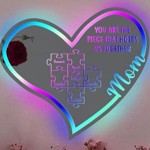 Personalized Heart Puzzle Mirror Led Night Light Puzzle Neon Sign Wall Mirror