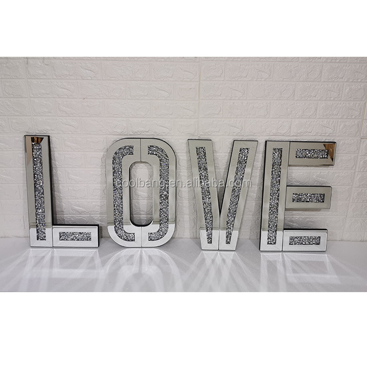 Wholesale Crushed Diamond Mirrored Furniture Crystal Letters LOVE Wall Art