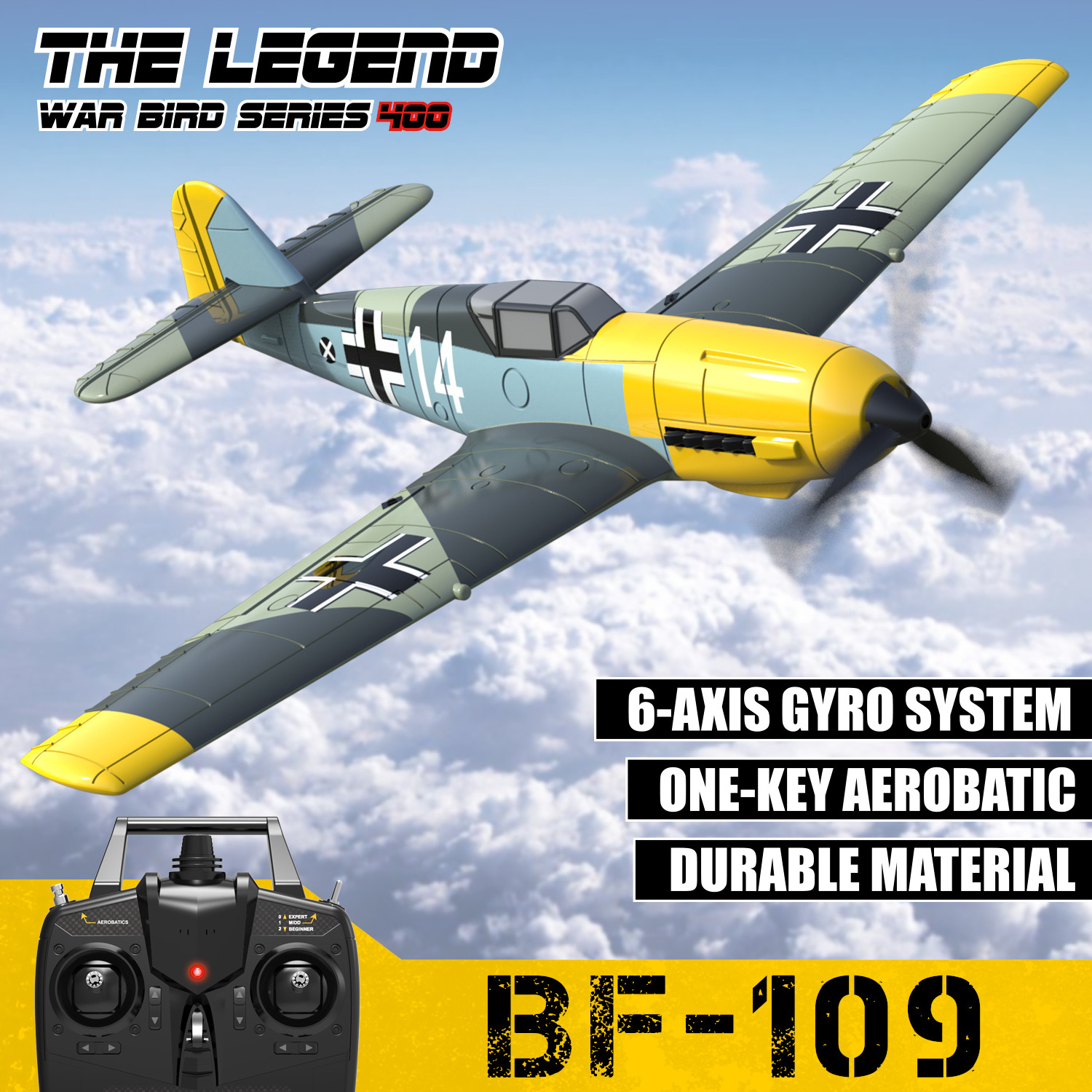 76111 RC Airplane BF109 Fighter Fixed Wing Model RTF Outdoor Toys 2.4Ghz 4CH Electric Remote Control Aircraft Toys Flyer Gifts