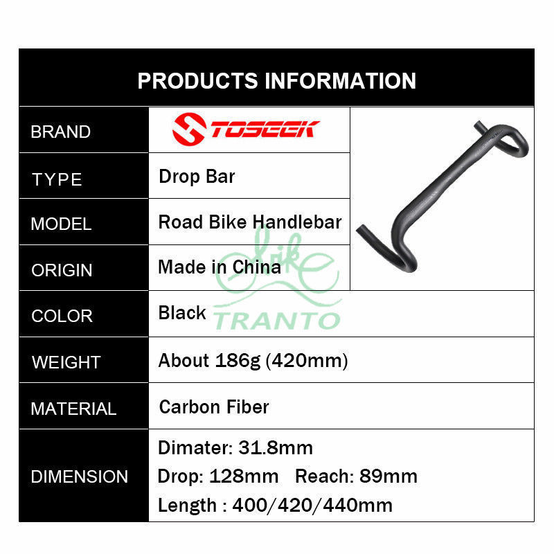 TOSEEK carbon fiber handlebars 31.8mm road bike handlebars ultra light 400/420/440mm racing bicycle handlebar