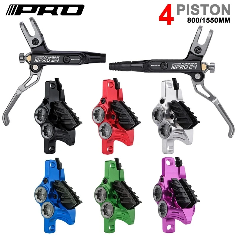 IIIPRO MTB Hydraulic Disc Brake 4-Piston Road Mountain Bike Disc Brake Set Front 800mm Rear 1550mm Bicycle Brake Cycling Parts