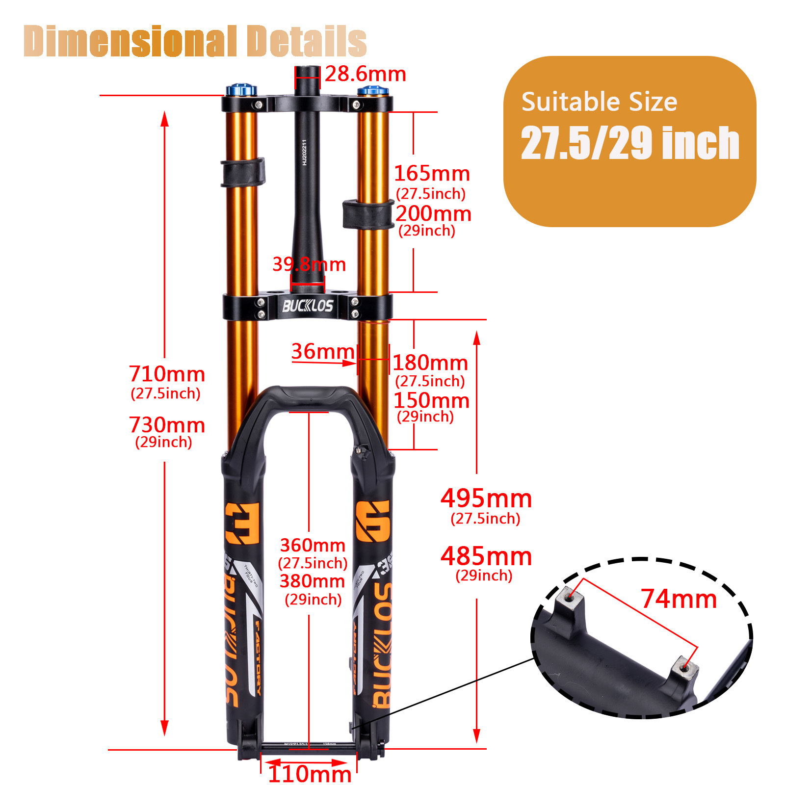 BUCKLOS 27.5 29 inches downhill double shoulder bicycle inverted fork electric bicycle mountain air suspension bicycle fork