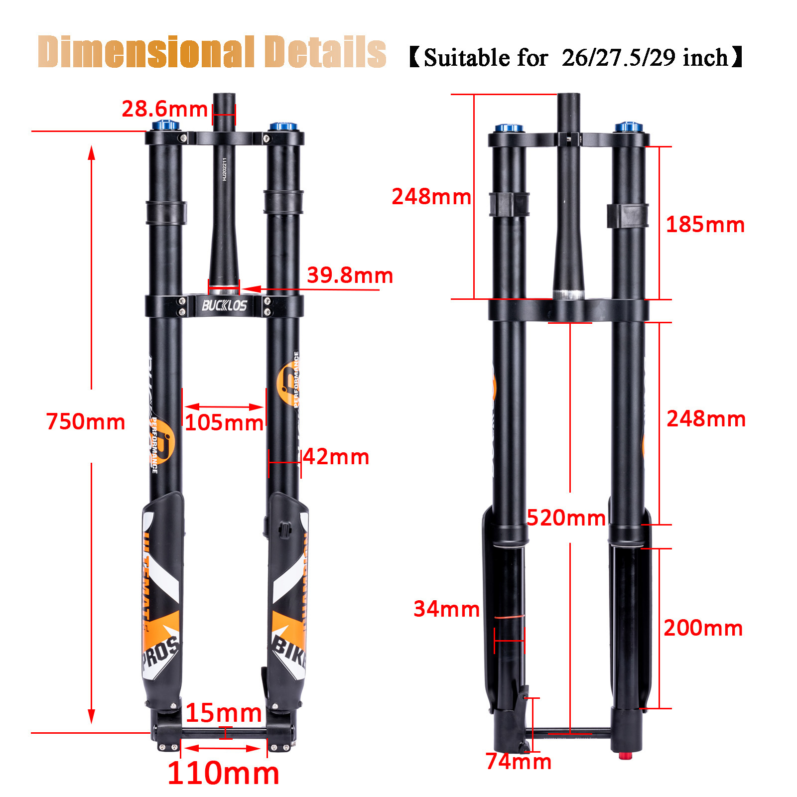 BUCKLOS Horquilla mtb 29 Inch MTB Electric Downhill inverted fork Double Crown Inverted Fork  Aluminum Alloy Bicycle Fork