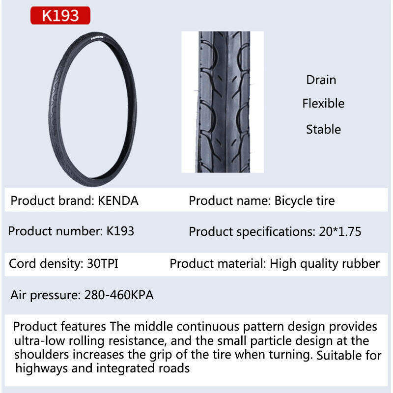 BUCKLOS pneu bicicleta 20*1.75 Bicycle Tire K193 Road Bicycle Tire Non-foldable 30TPI 65PSI Bicycle Tire