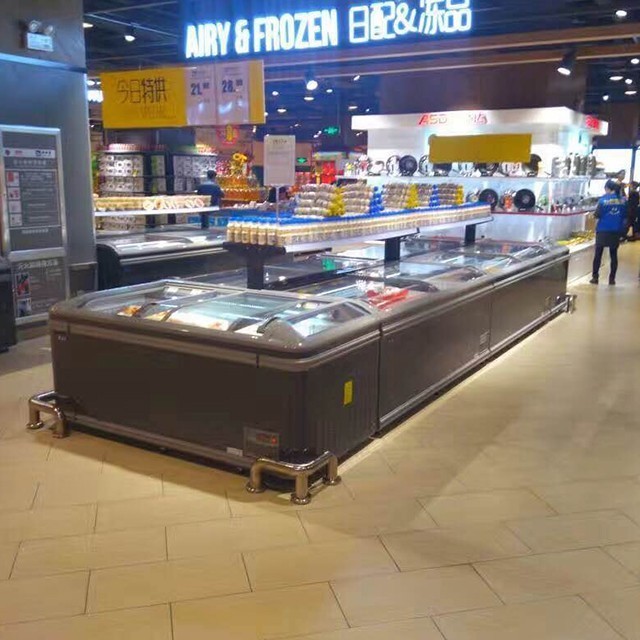 Supermarket Showcase Refrigerator Curved Sliding Glass Top Lid Chest Display commercial ice display freezer