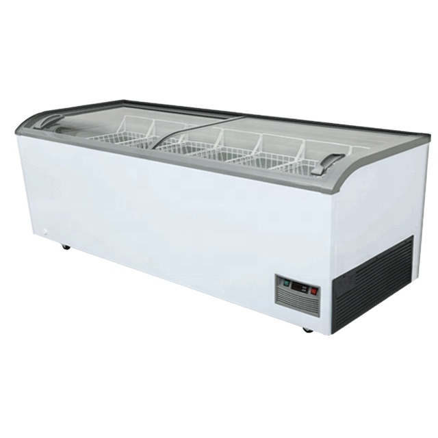 Supermarket Showcase Refrigerator Curved Sliding Glass Top Lid Chest Display commercial ice display freezer