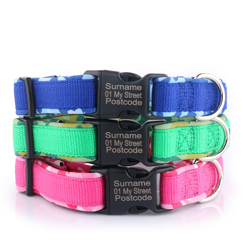 Factory Supply Camo Padded pet dog Collar Custom Embroidery Logo Luxury Bamboo Dog Collar