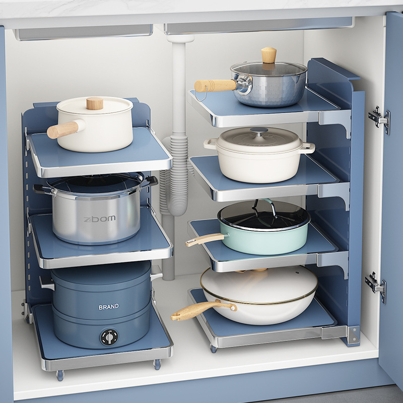 Kitchen Sink Multi-layer Pot Storage Shelf Cabinet Multi-layer Pot Rack Multi-functional Kitchen Corner Storage Closet Organizer