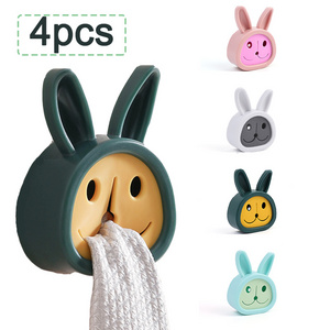 4pcs Rabbit Towel Rack Bathroom Shelf Hooks Hanger Kitchen Storage Organizer Suction Cup Clothes Holder Bath Bedroom Wall Hooks