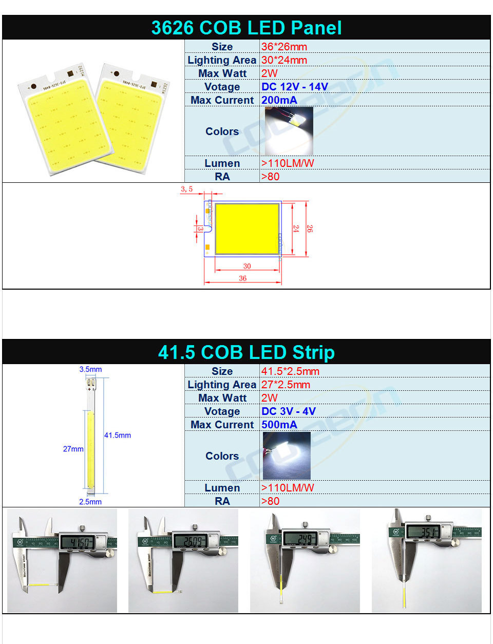 Customized COB LED Light Strip Panel 1W-1000W Red Blue Green Yellow White Lighting Color DC 3V 5V 12V 24V Bulb LED Chip Lamp DIY