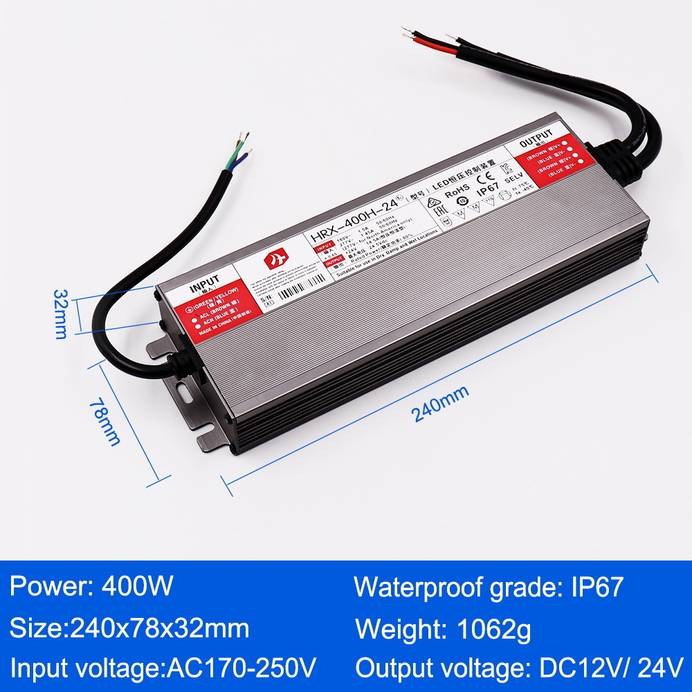 IP67 Waterproof 12V 24V Power Supply Transformer for LED Strip Light AC/DC Converter 60W 100W 200W 300W 400W 500W LED Driver