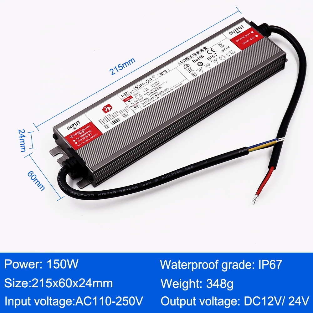 IP67 Waterproof 12V 24V Power Supply Transformer for LED Strip Light AC/DC Converter 60W 100W 200W 300W 400W 500W LED Driver