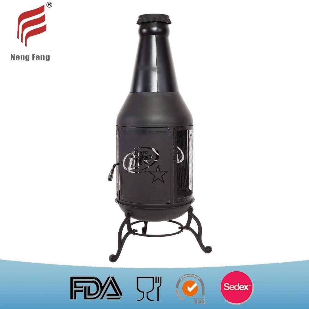 High quality creative art bottle fire pits& long-neck style chimney