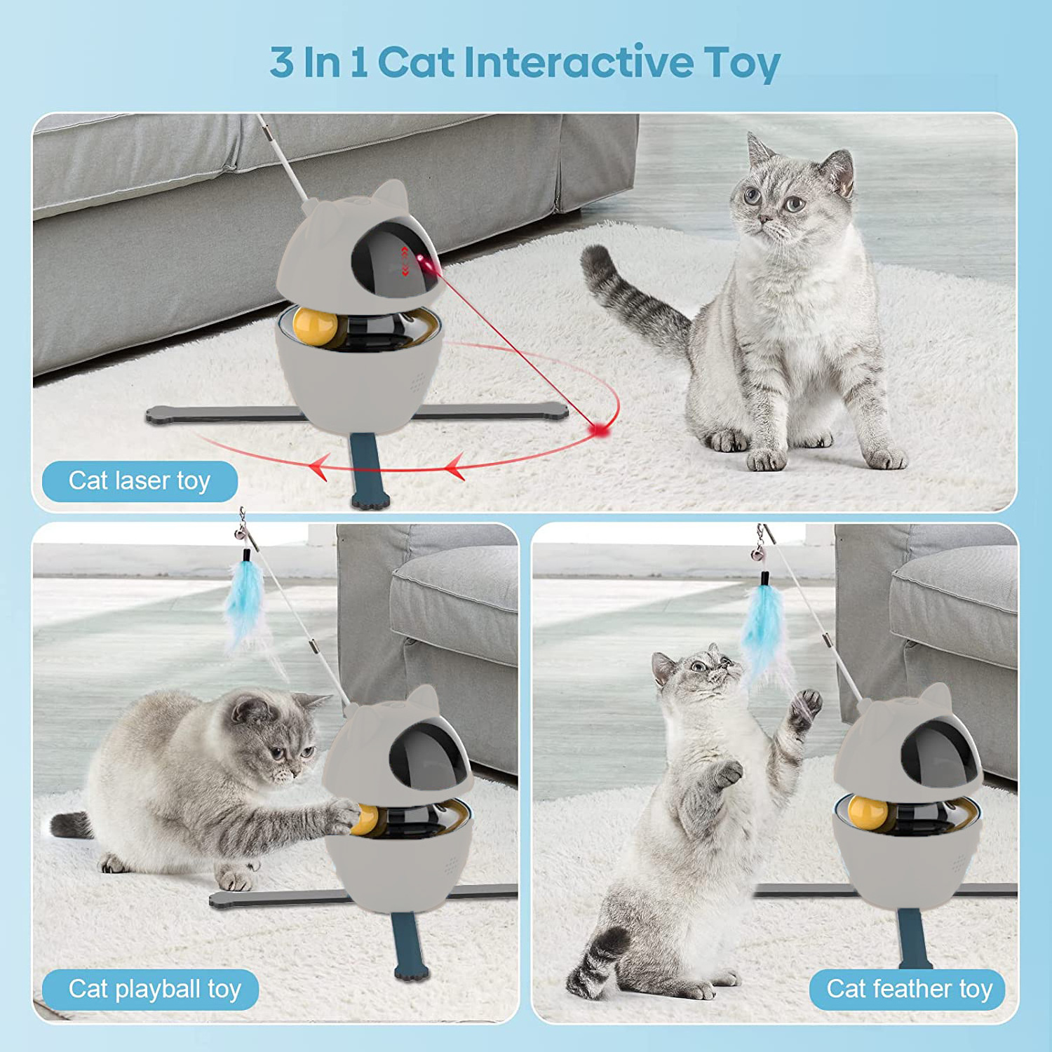 New Smart Product 4-in-1 Feather /bells/plush balls Cat Interactive Toys Laser Toys for Indoor Cats