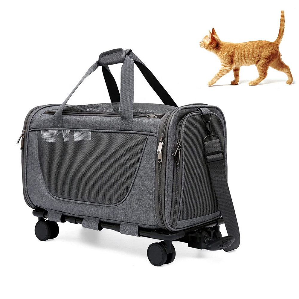 Pet Carrier Cat Bag Dog Crate with Wheels Cats Backpack Airline Approved for Animals Travel Cage for Transportation