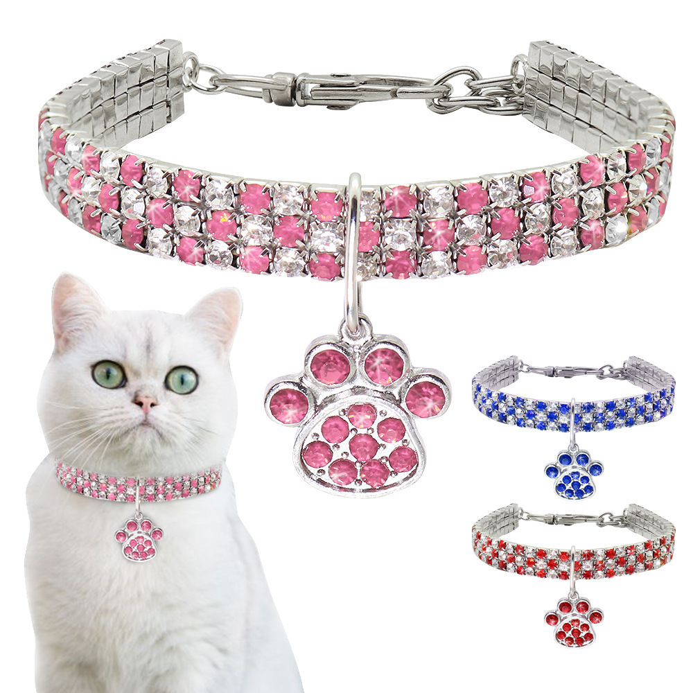 Factory Sell Hello Paw Rhinestone Dog Cat Necklace Jewelry Party Selfie Pet Neck Wear Collar Diamond Chain