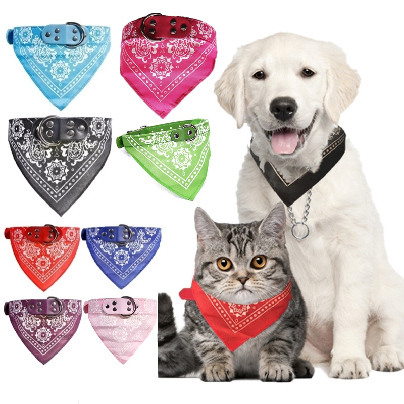 Pet Collars With Print Scarf Cute Adjustable Small Dog Collar Neckerchief Puppy Pet Slobber Towel Cat Accessories