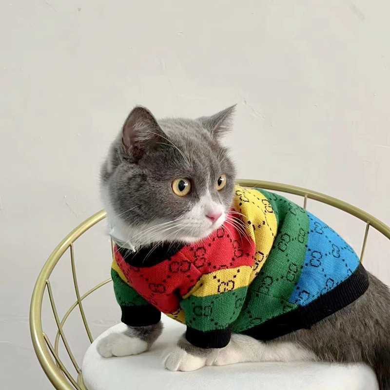 Rainbow Designer Luxury Pet Dog Winter Sweater Clothes Knitted Cat Dogs Personalized Clothing Apparel Wholesale