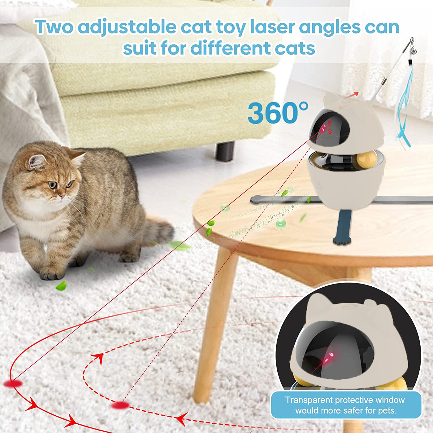 New Smart Product 4-in-1 Feather /bells/plush balls Cat Interactive Toys Laser Toys for Indoor Cats