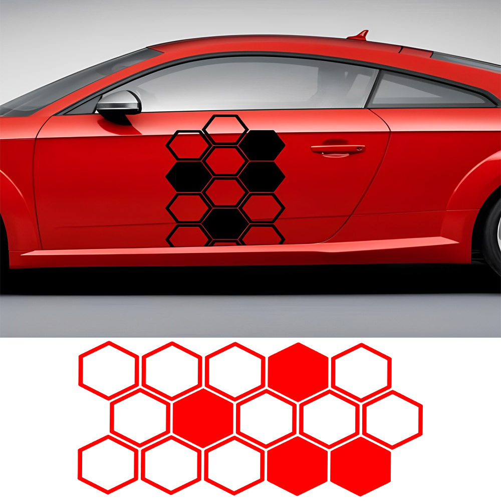 Hexagon Car Stickers Honeycomb Side Stickers Waterproof Vinyl Decal Decoration Car Bumper Hood Stickers Decals Sport Vinyl Decal