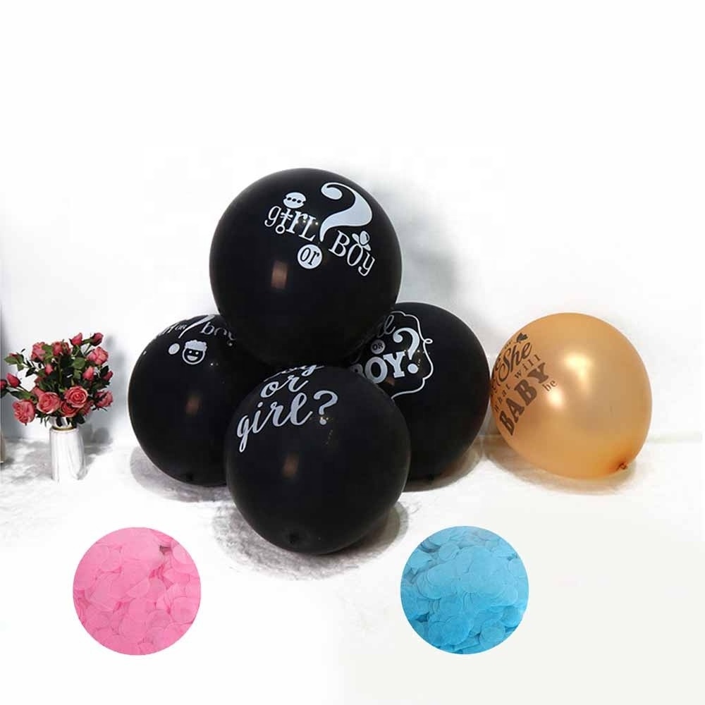 36 inch Black Gender Reveal Party Balloons Girl or Boy Large Latex Confetti Reveal Balloon