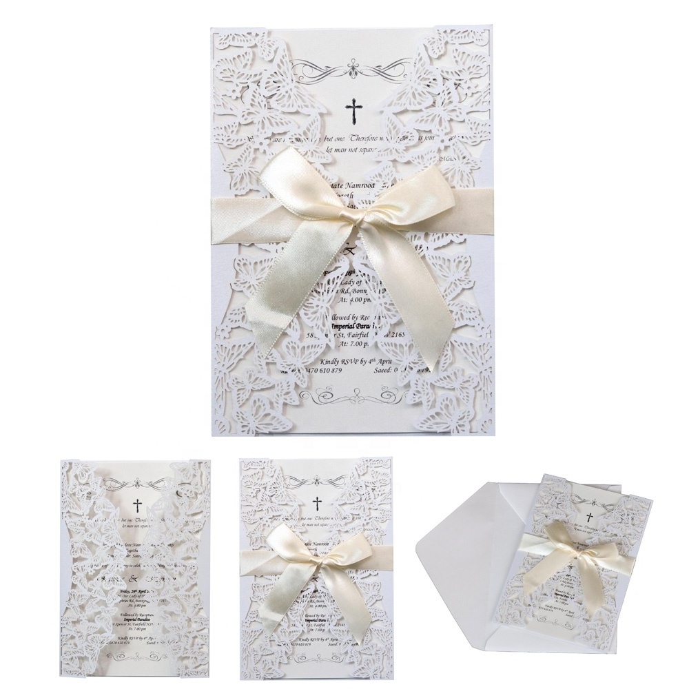 3D Butterfly Hollow Flower Folding Wedding Greeting Invitation Card Cards for Wedding Party Decoration Supplies