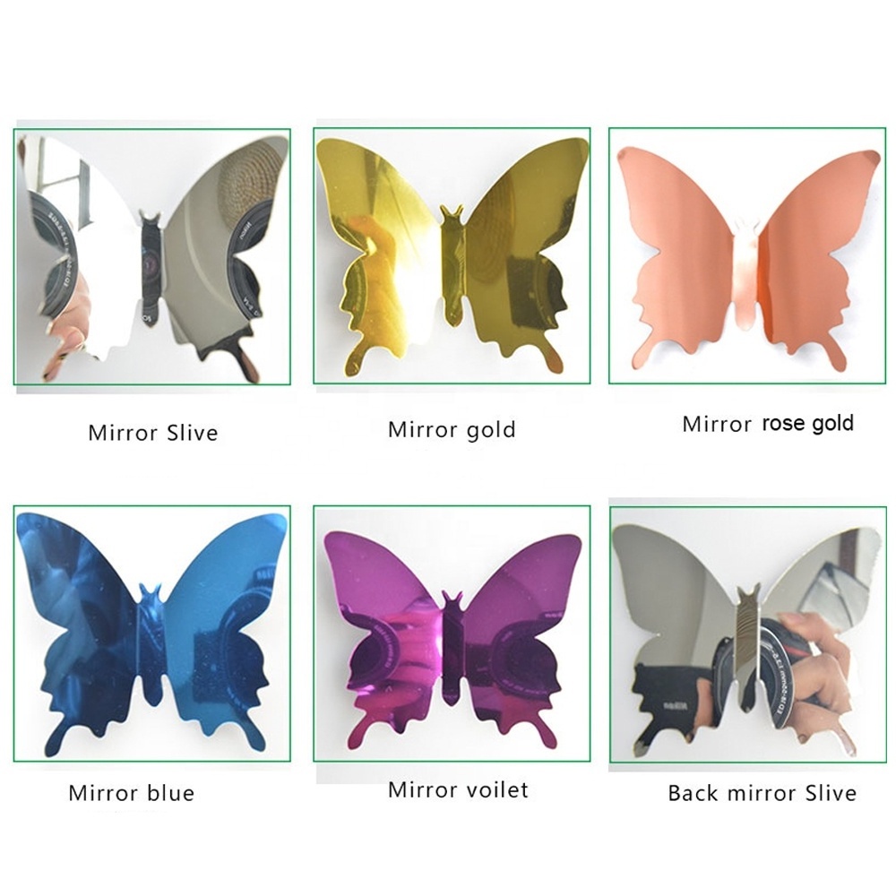 12 Pcs/Pack PVC Mirror Butterfly 3D Wall Sticker Set for Wedding Festival Birthday Party Home Decoration