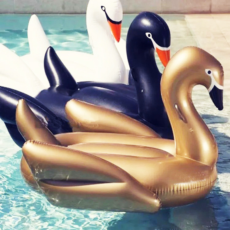 75 inch Golden Swan Black Swan Inflatable Ride-On Pool Float Island for Kids Adults Goose Shape