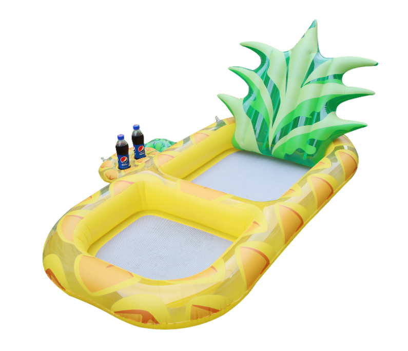 2-in-1 Mega Sweet Pineapple Strawberry Inflatable Pool Float Lounge  67in Super Buoyant Mesh Cover & Backrest Wading Lie-on Mat