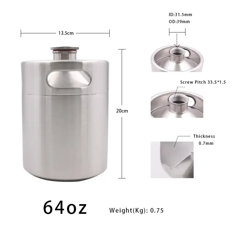 Portable 64oz Beer Dispenser System Stainless Steel 304 Beer Keg Dispenser