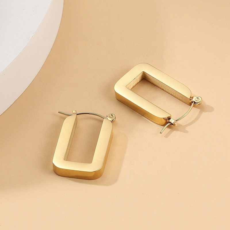 Korean Modern Retro Solid Thick Heavy Block U-Shape Earring 18K Gold Plated Stainless Steel Geometric U Shaped women Earrings