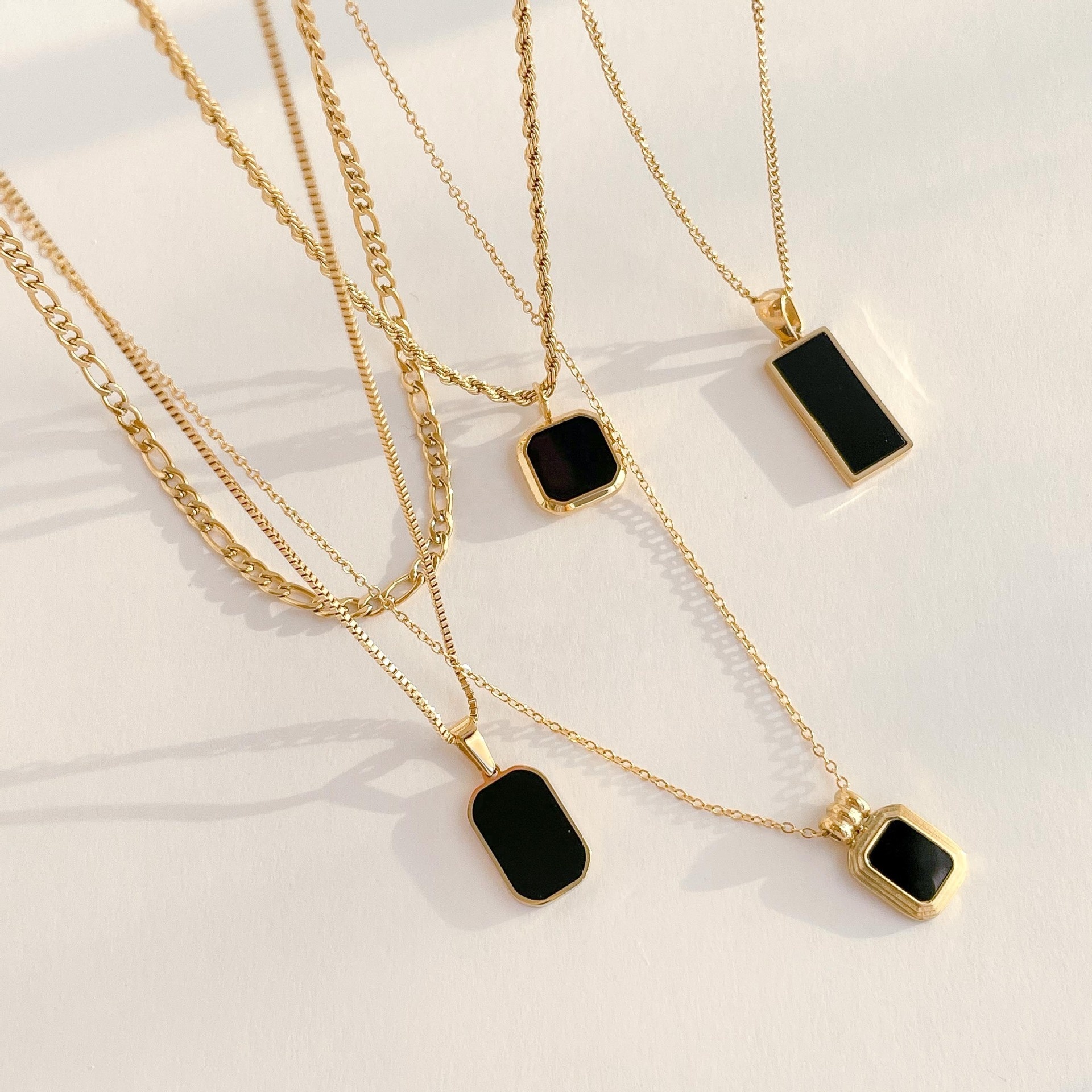 Wholesale Custom Temperament Clavicle Chain 18K Gold Plated Stainless Steel Jewelry Black Agate Stone obsidian Necklace