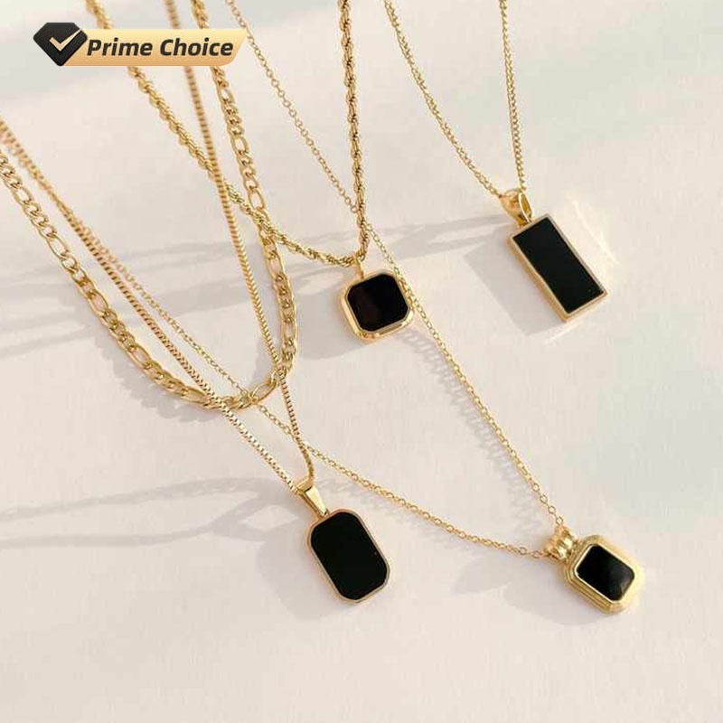 Wholesale Custom Temperament Clavicle Chain 18K Gold Plated Stainless Steel Jewelry Black Agate Stone obsidian Necklace