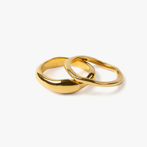 Wholesale Custom Women's Minimalist Jewelry 18K Gold Plated Stainless Steel Stackable Irregular Wave Ring for Women