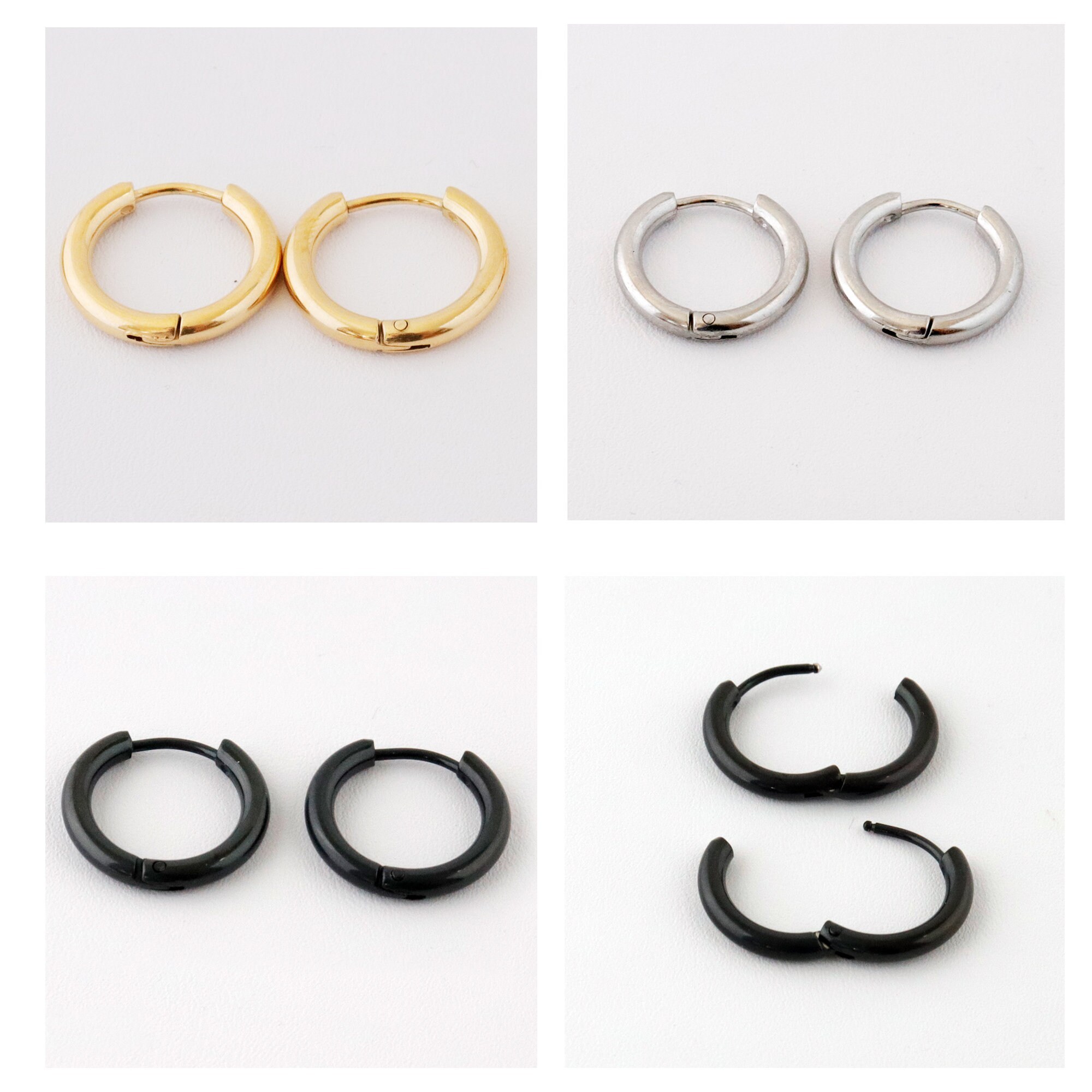 Wholesale Men Jewelry 18K Stainless Steel Round Earrings Titanium Steel  Black Small Big Large Hoops Earrings for Men brincos