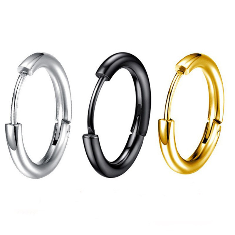 Wholesale Men Jewelry 18K Stainless Steel Round Earrings Titanium Steel  Black Small Big Large Hoops Earrings for Men brincos