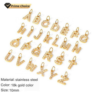 High Quality Rhinestones 18k gold stainless steel zircon diamond letters charms pendant a-z alphabet 26 lettering jewelry making