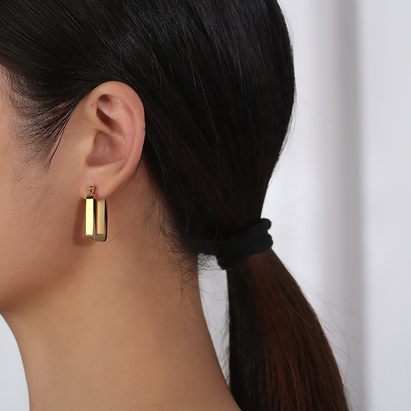 Korean Modern Retro Solid Thick Heavy Block U-Shape Earring 18K Gold Plated Stainless Steel Geometric U Shaped women Earrings