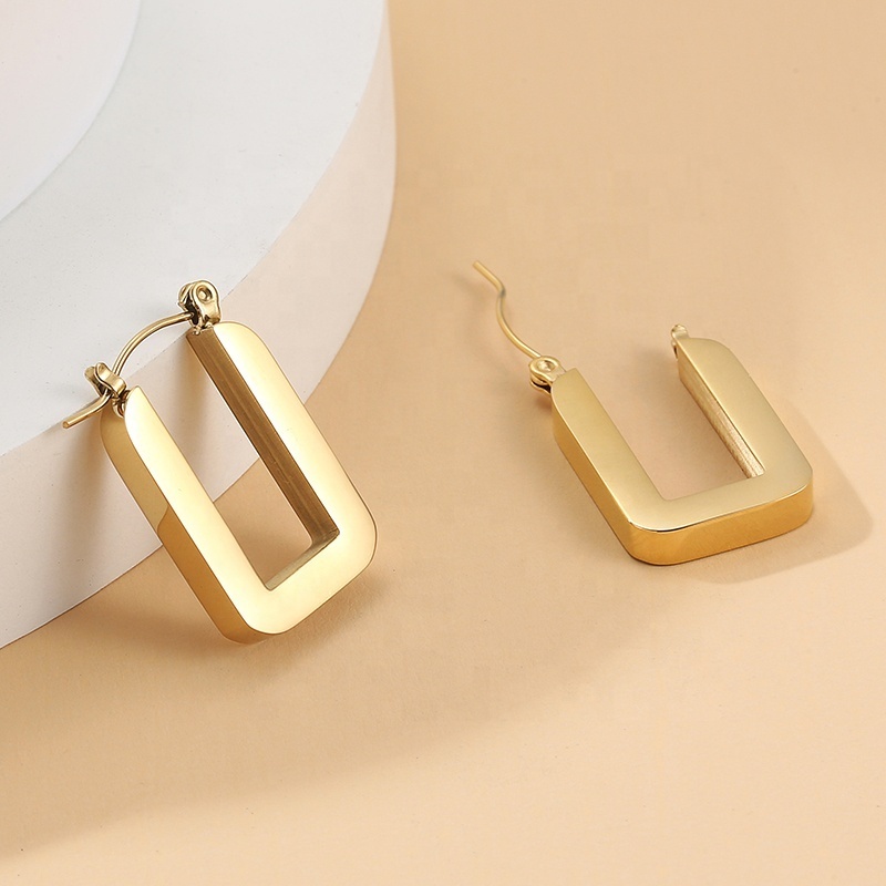 Korean Modern Retro Solid Thick Heavy Block U-Shape Earring 18K Gold Plated Stainless Steel Geometric U Shaped women Earrings