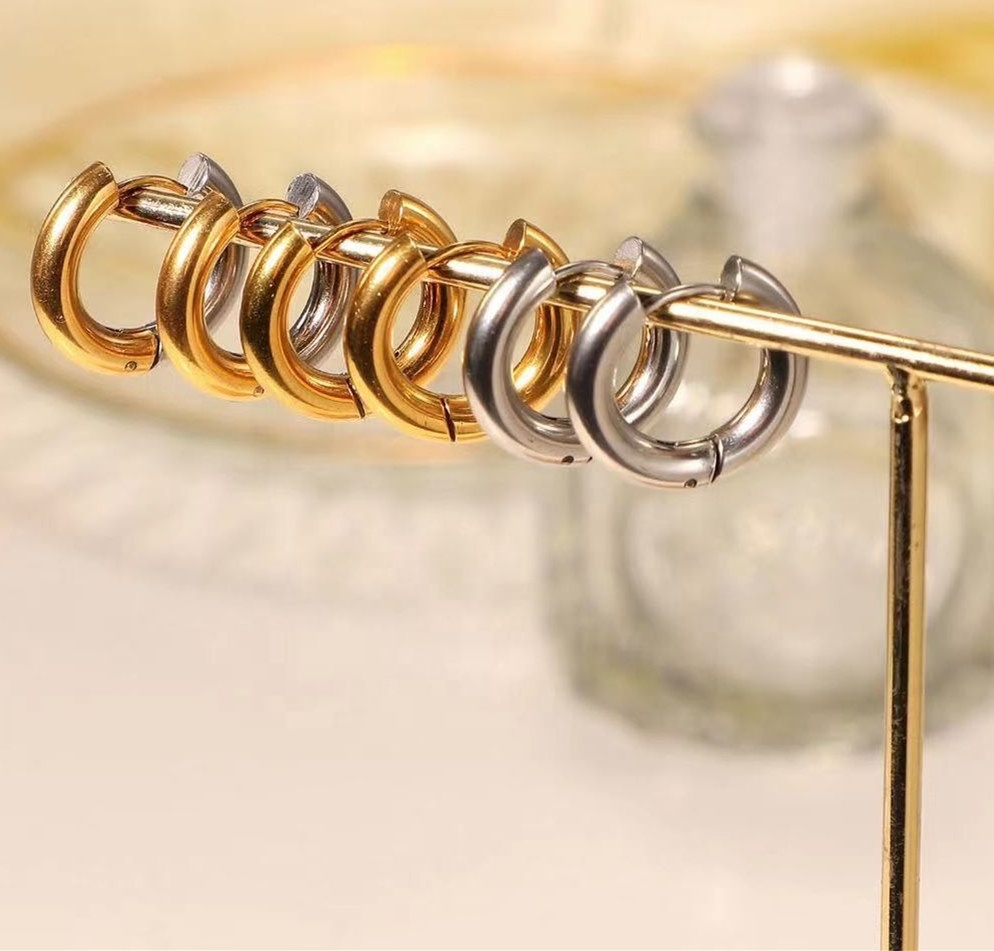 2023 New Trendy 22mm Hoop Ear ring 18K Gold Plated Stainless Steel Two Tone Gold And Silver Hoop Earrings For women