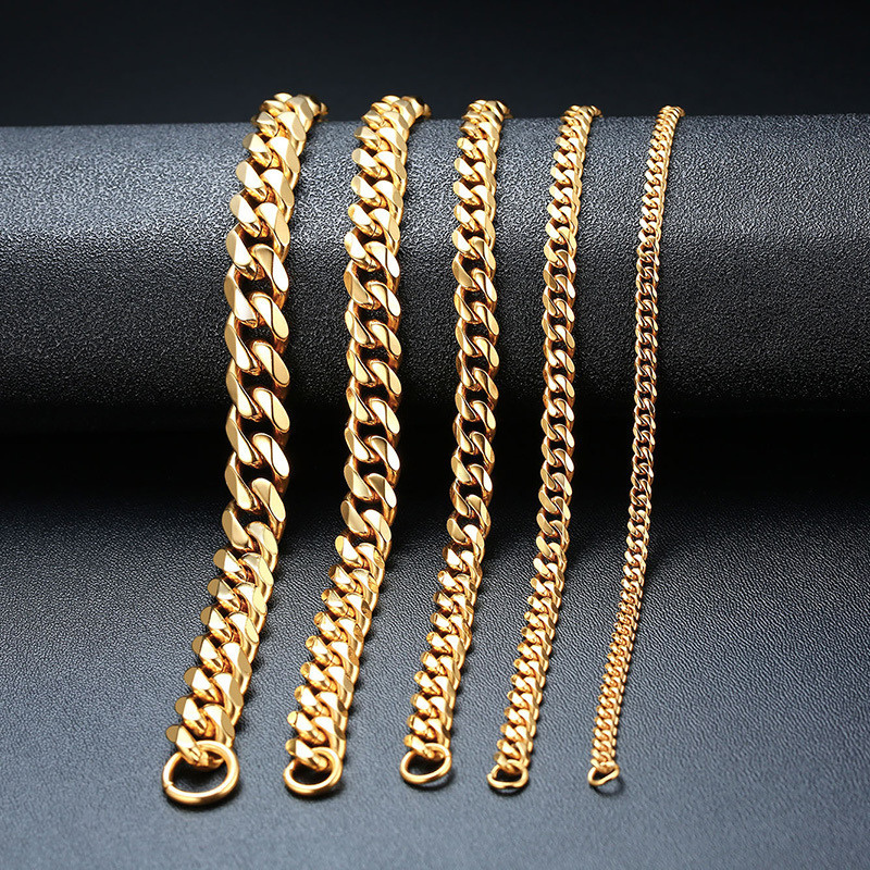 Wholesale Custom 18K Gold Black Plated Stainless Steel Jewelry Curb Cuban Chain mens jewelry chunky cuban link Bracelet for Men