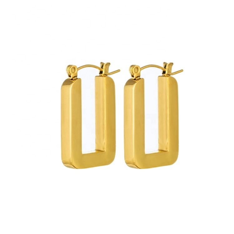 Korean Modern Retro Solid Thick Heavy Block U-Shape Earring 18K Gold Plated Stainless Steel Geometric U Shaped women Earrings